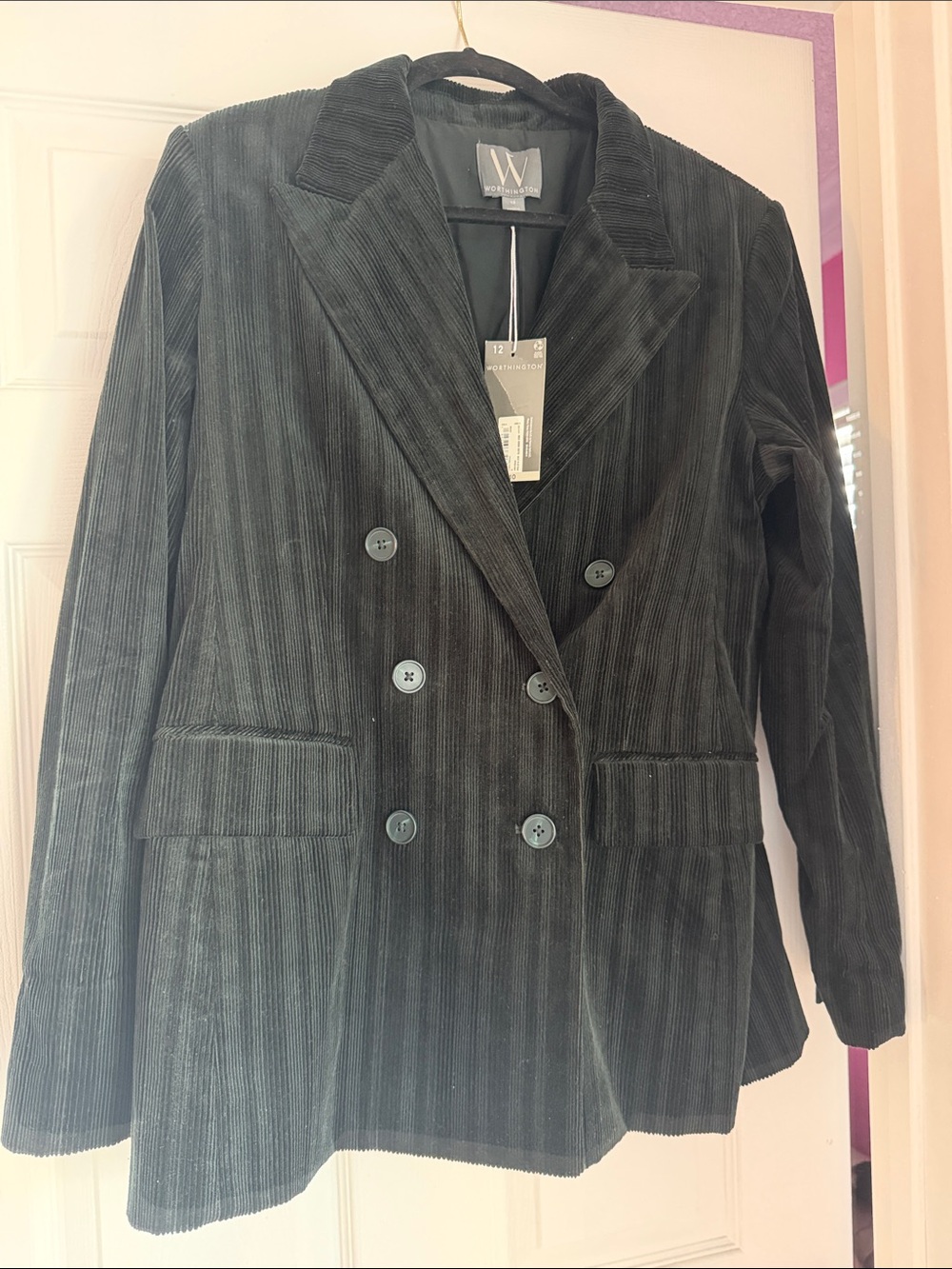 Worthington Black Corduroy Double-Breasted Blazer